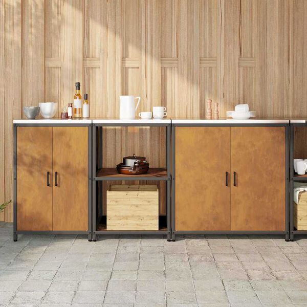 vidaXL Kitchen Storage Set with Shelf Other 3 pcs Rusty Steel