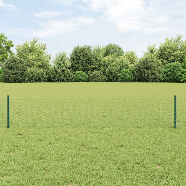 vidaXL Fence with Post Green 0.4 x 25 m Steel