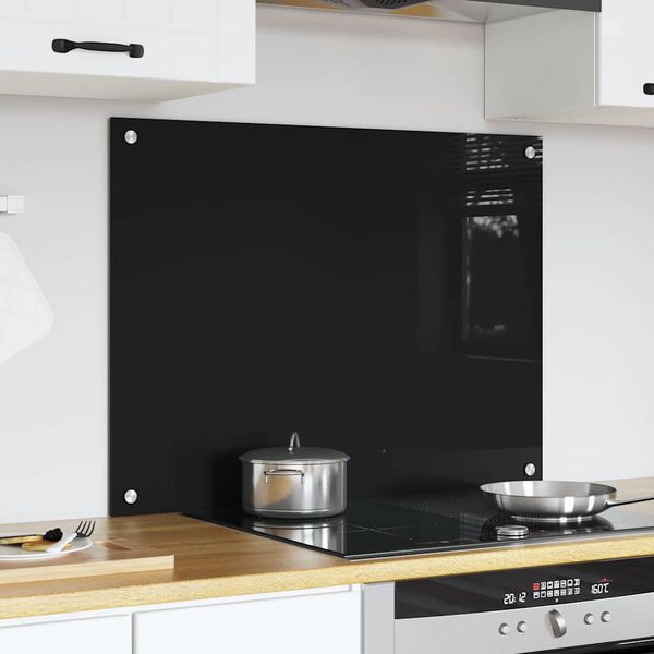 vidaXL Kitchen Backsplash Black 80 x 60 cm Tempered Glass