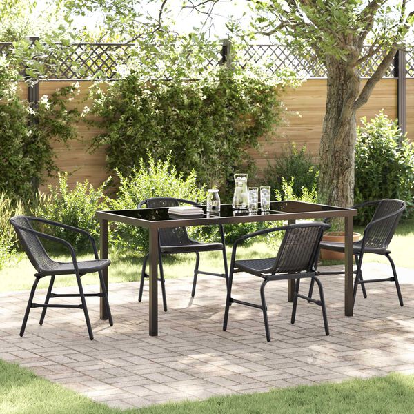 vidaXL Garden Dining Set 5 pcs Black Powder-Coated Steel
