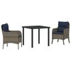 vidaXL Garden Dining Set with Cushion 3 pcs Grey Poly Rattan