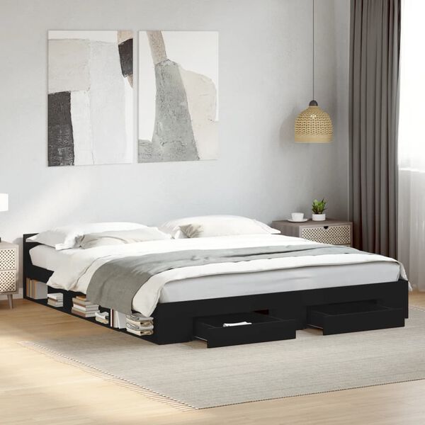 vidaXL Bed Frame with Drawers without Mattress Black 200x200 cm