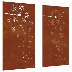vidaXL Garden Wall Decorations 2pcs 105x55cm Corten Steel Flower Design
