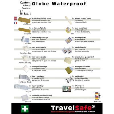 Travelsafe 43 Piece First Aid Kit Globe WP Red