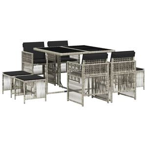 vidaXL 9 Piece Garden Dining Set with Cushions Light Grey Poly Rattan