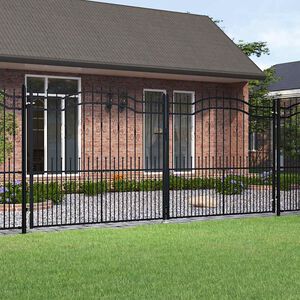 vidaXL Fence Gate with Spear Top Black 406x175 cm Powder-coated Steel