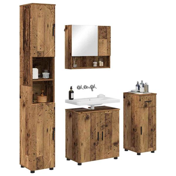vidaXL Bathroom Furniture Set 4 pcs Old Wood Engineered wood & Metal