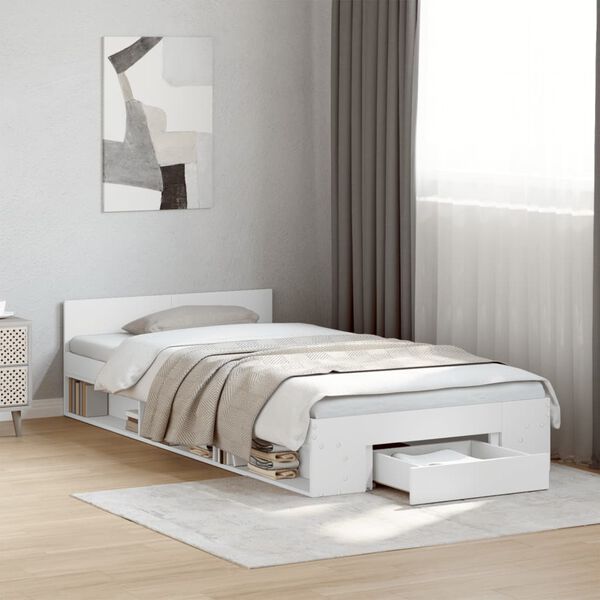 vidaXL Bed Frame with Drawer without Mattress White 90x190 cm Single