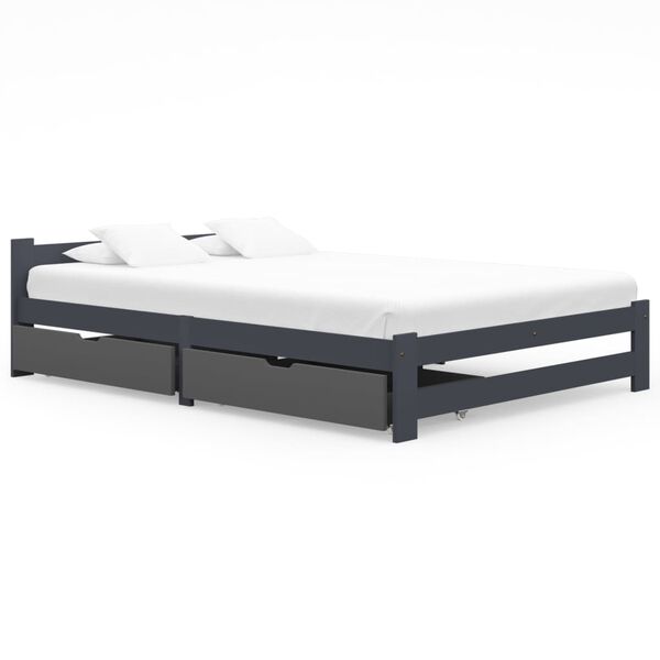 vidaXL Bed Frame without Mattress Dark Grey Solid Pinewood 140x200 cm (322022+321990)
