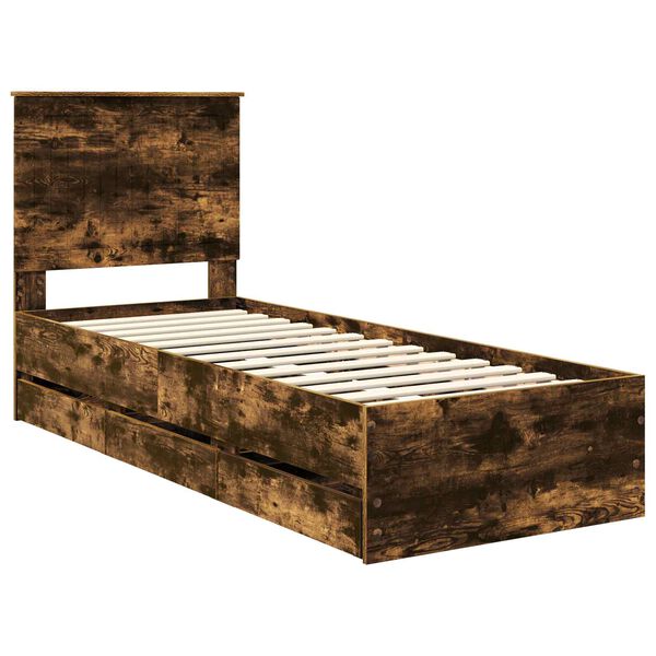 vidaXL Bed Frame with Drawer Smoked Oak 75 x 190 cm Engineer Wood