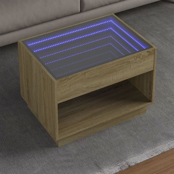 vidaXL Coffee Table with Infinity LED Sonoma Oak 70x50x50 cm
