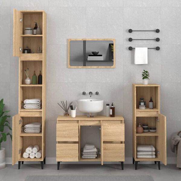 vidaXL 3 Piece Bathroom Furniture Set Sonoma Oak Engineered Wood