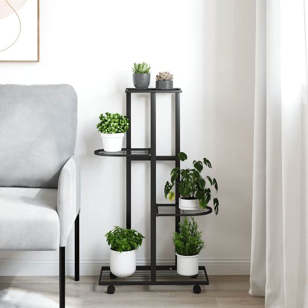vidaXL 4-Floor Flower Stand with Wheels 44x23x80 cm Black Iron