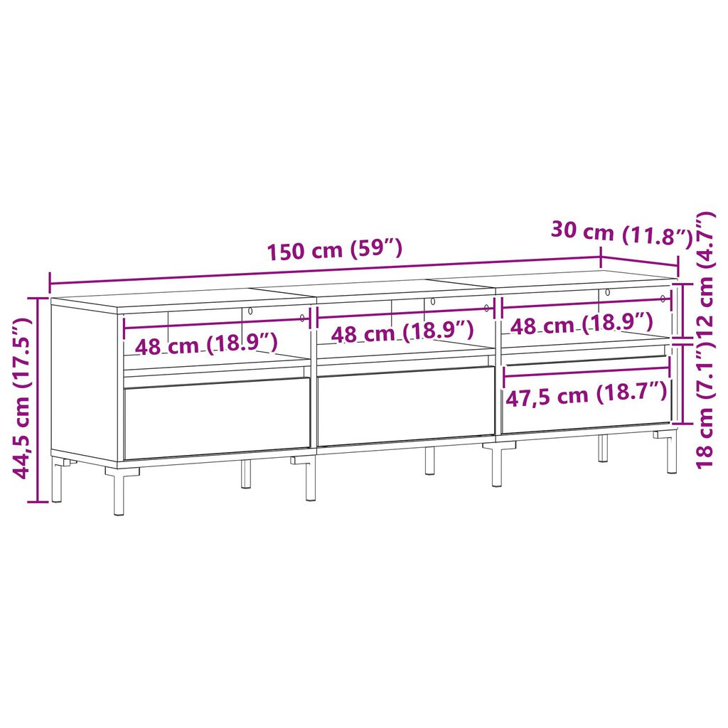 vidaXL TV Cabinet Black Oak 150x30x44,5 cm Engineered Wood