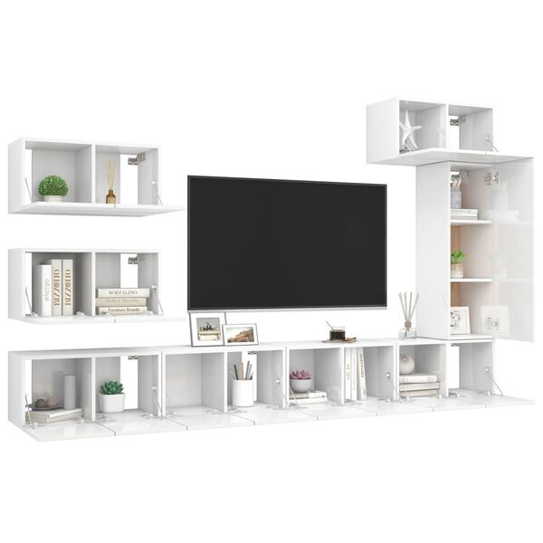 vidaXL 8 Piece TV Cabinet Set High Gloss White Engineered Wood