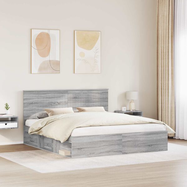 vidaXL Bed Frame Grey Sonoma 180 x 200 cm Solid Pine Wood