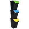 vidaXL Stackable Waste Bins with Lids 3 pcs Black PP 120 L