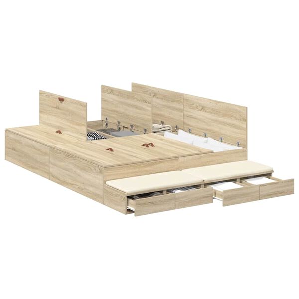 vidaXL Storage Bed Frame with Drawer Sonoma Oak 140 cm Engineered Wood