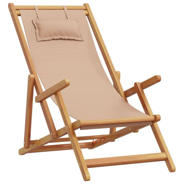 vidaXL Folding Beach Chairs 2 pcs Taupe Fabric and Solid Wood