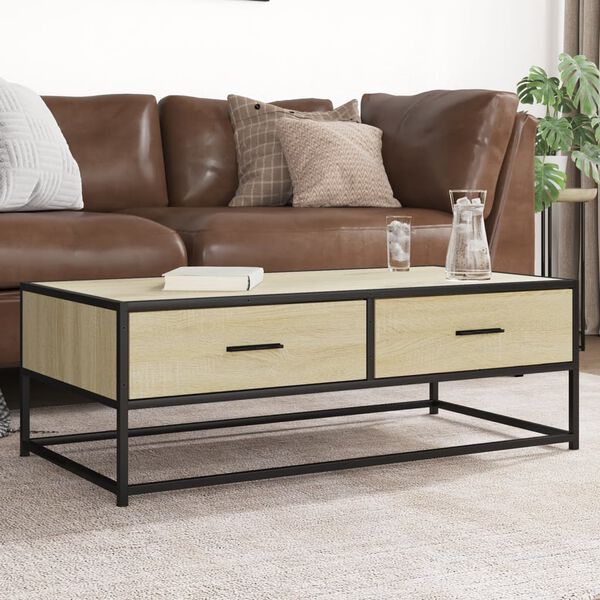 vidaXL Coffee Table Sonoma Oak 100x50x35 cm Engineered Wood and Metal