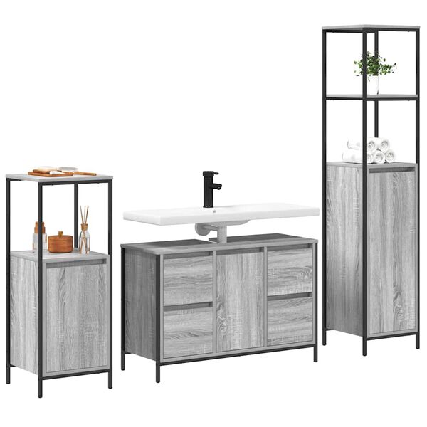 vidaXL Bathroom Furniture Set with Drawer 3 pcs Grey sonoma and Black