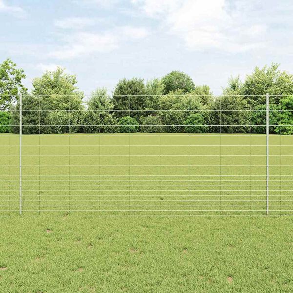 vidaXL Fence with Post Silver 1.2 x 50 m Steel