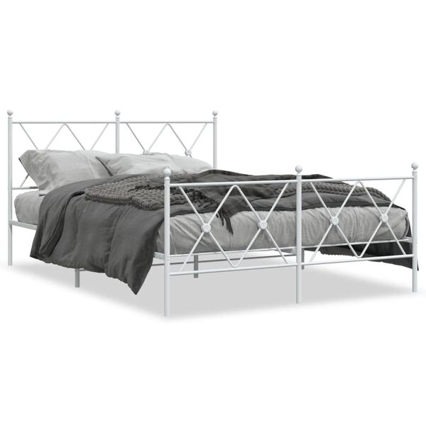 vidaXL Metal Bed Frame without Mattress with Footboard White 137x190cm