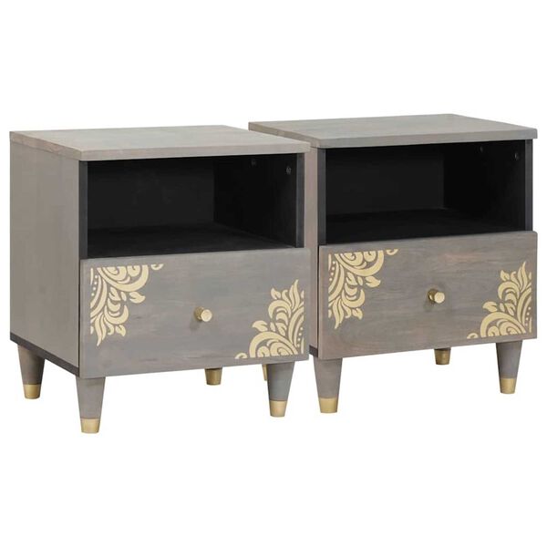 vidaXL Bedside Cabinet 2 pcs Grey 40 x 33 x 46 cm Solid Mango Wood