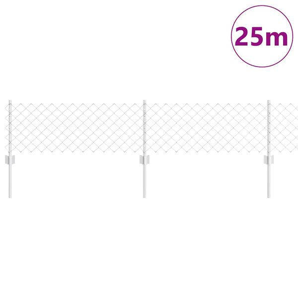vidaXL Fence with Post Silver 0.4 x 25 m Steel