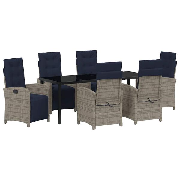 vidaXL Garden Dining Set with Cushion 7 pcs Grey Poly Rattan