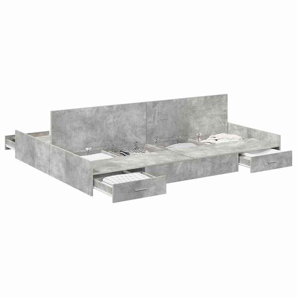 vidaXL Storage Bed Frame Concrete Grey 135 x 190 cm Engineered Wood