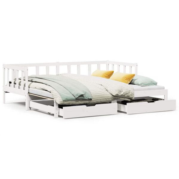 vidaXL Daybed with Trundle and Drawers without Mattress White 90x190 cm Single