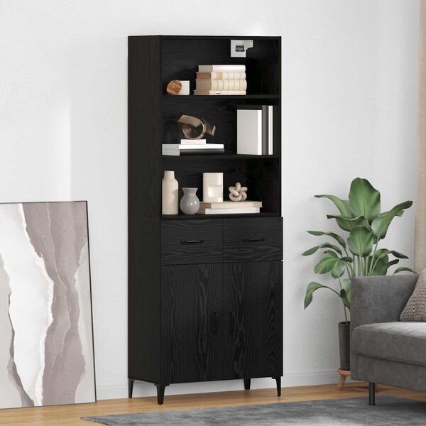 vidaXL Highboard Black Oak 69.5 x 34 x 180 cm Engineered Wood