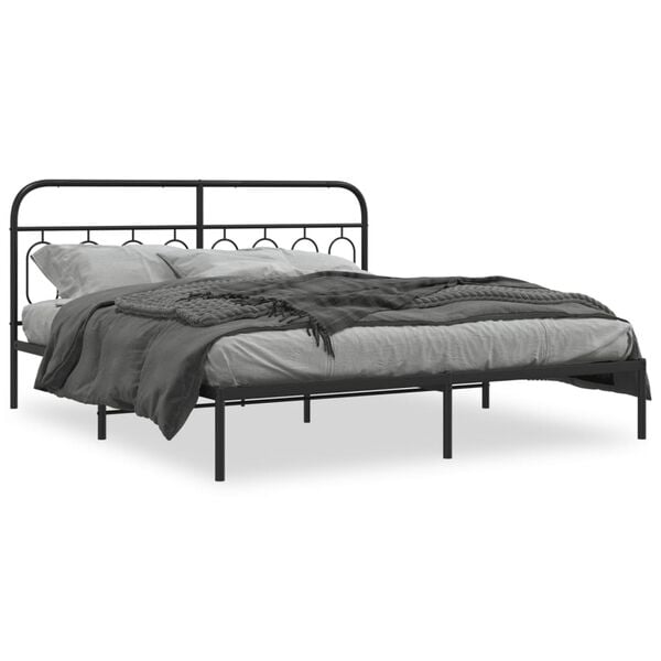 vidaXL Metal Bed Frame without Mattress with Headboard Black 180x200cm