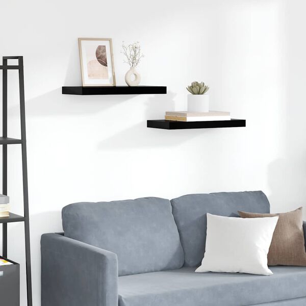 vidaXL Floating Wall Shelves 2 pcs High Gloss Black 50x23x3.8 cm MDF