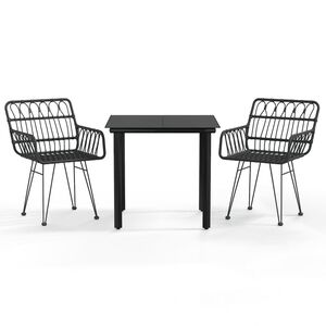 vidaXL 3 Piece Garden Dining Set Black Poly Rattan