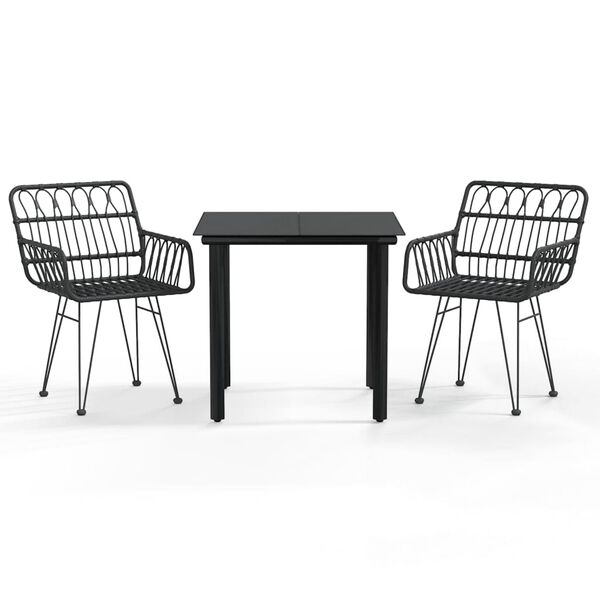 vidaXL 3 Piece Garden Dining Set Black Poly Rattan