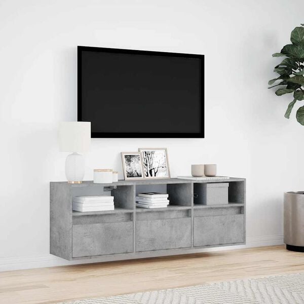 vidaXL TV Wall Cabinet with LED Lights Concrete Grey 130x31x45 cm
