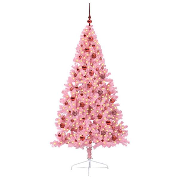 vidaXL Artificial Pre-lit Christmas Tree with 300 LEDs Pink 180 cm PVC