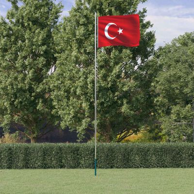 vidaXL Turkey Flag and Pole 6.23 m Aluminium