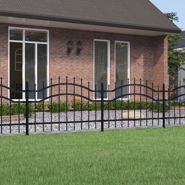 vidaXL Garden Fence with Spear Top Black 239x75 cm Powder-coated Steel
