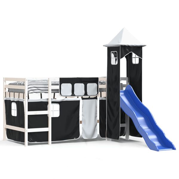 vidaXL Kids' Loft Bed with Tower without Mattress White&Black 80x200cm