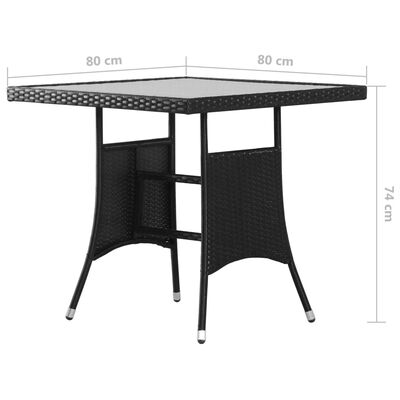 vidaXL Garden Table Black 80x80x74 cm Poly Rattan