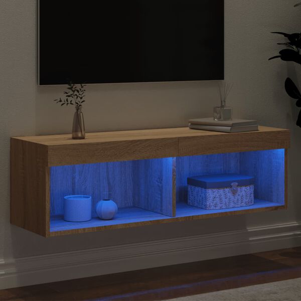 vidaXL TV Cabinet with LED Lights Sonoma Oak 100x30x30 cm