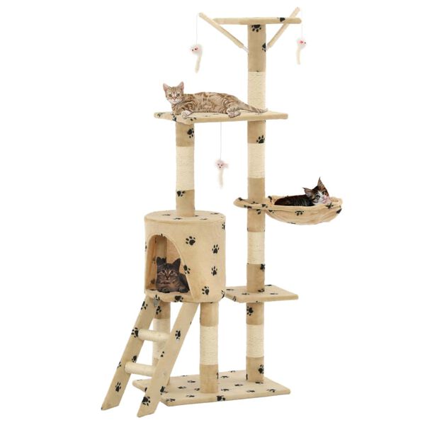 vidaXL Cat Tree with Sisal Scratching Posts 138 cm Beige Paw Prints
