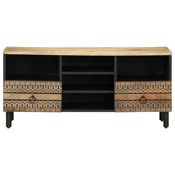 vidaXL TV Cabinet Black 100x33.5x46 cm Solid Rough Wood Mango