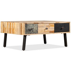vidaXL Coffee Table | Brown, Black, Marbled | Reclaimed Teak, Steel | Medium