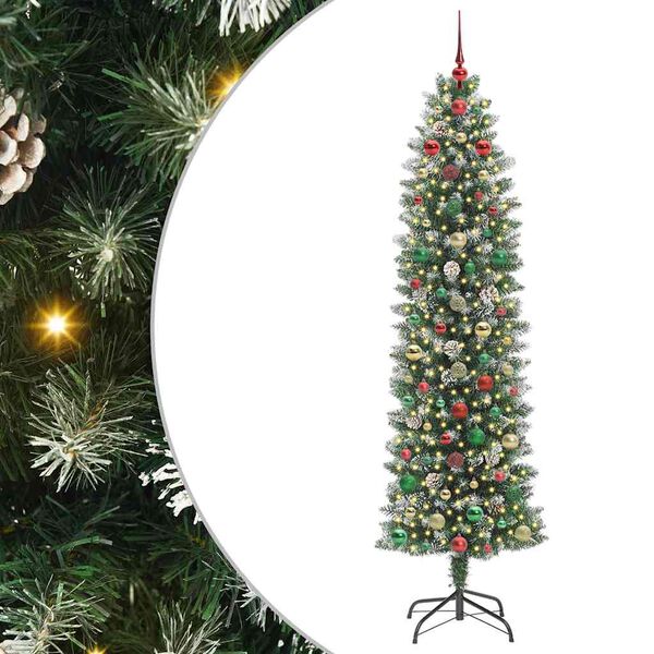 vidaXL Artificial Slim Christmas Tree Green and white 240 cm
