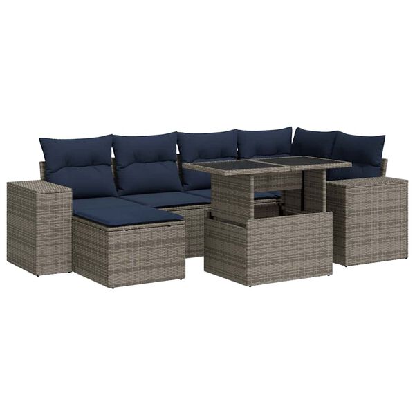 vidaXL 9 Piece Garden Sofa Set with Cushions Grey Poly Rattan Acacia