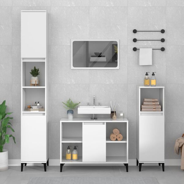 vidaXL 2 Piece Bathroom Furniture Set High Gloss White Engineered Wood
